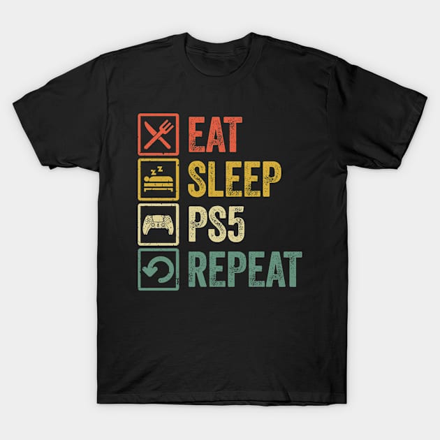 Funny eat sleep ps5 repeat retro vintage T-Shirt by Lyume